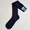 Uomo BRESCIANI | Bresciani Calze Lino A Coste Blu